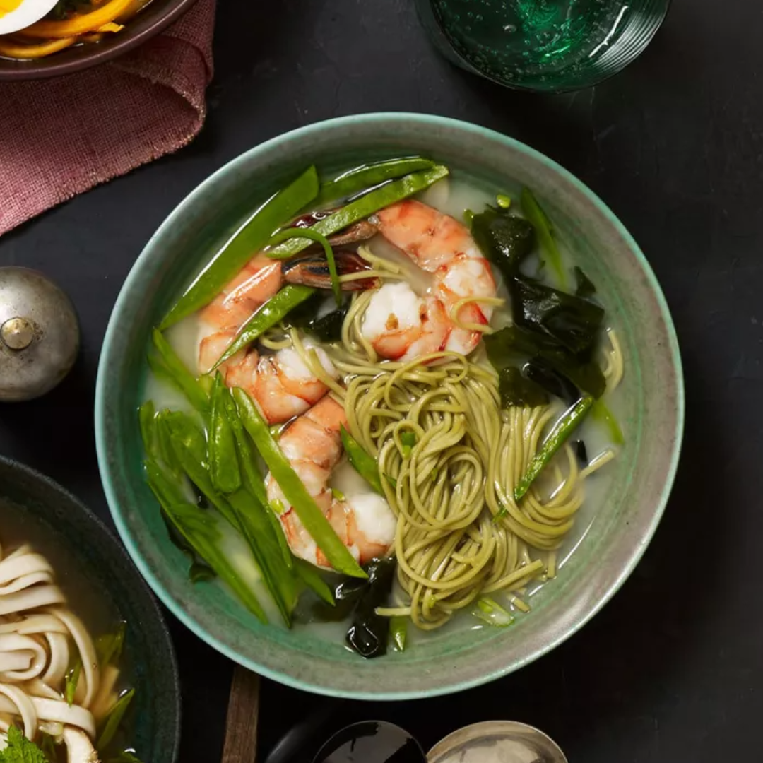 Miso Soup Noodles with Shrimp & Green Tea Soba